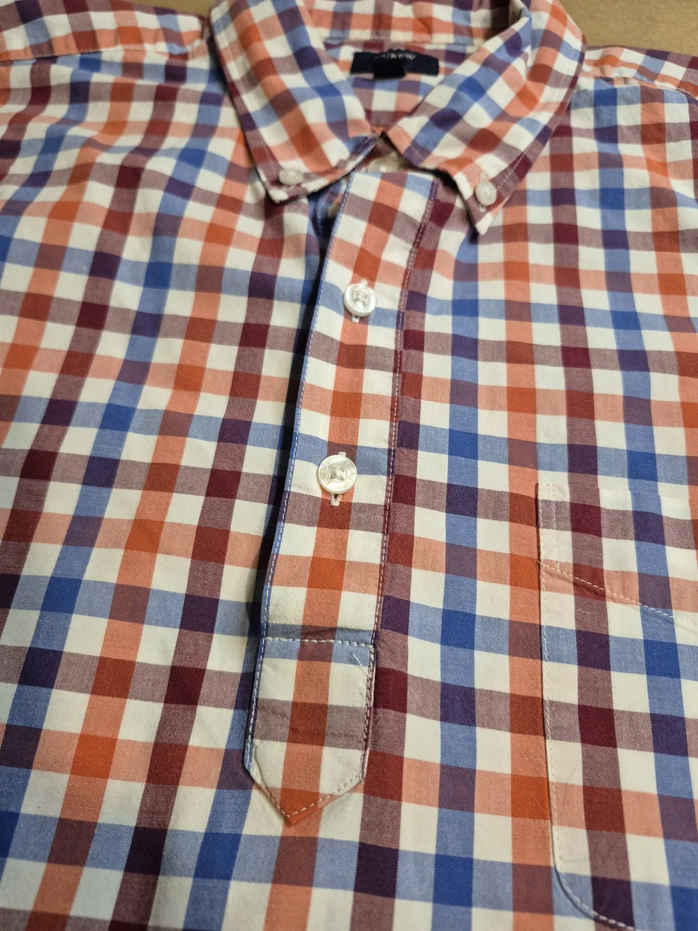 J. Crew Blue, Red & White Short-Sleeve Check 1/4 Button-Down Shirt 4338/6